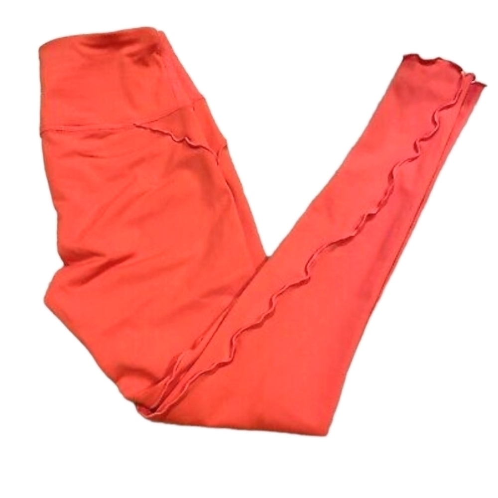 Free people movement leggings ruffle tights red orange Large